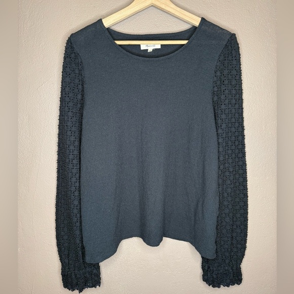Madewell Sweaters - Madewell Texture & Thread Eyelet Mix Ruffle-Sleeve Top Sz Large Whimsigoth Boho